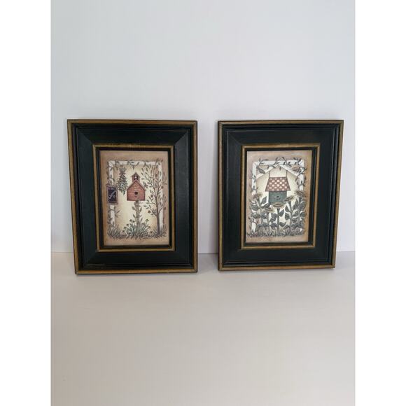 Linda Spivey Birdhouse Series Framed Prints Set of 2 Rustic Country Wall Decor - Picture 1 of 11